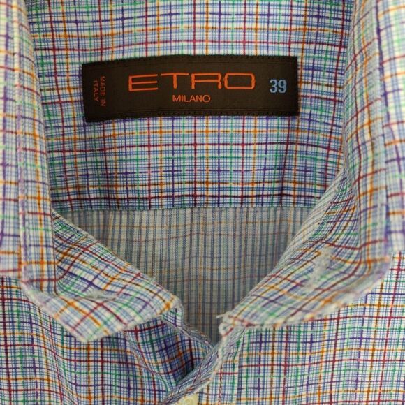 Etro Milano Button Down Shirt Mens Size 39 Multicolored Cotton Long Sleeve - Picture 1 of 7